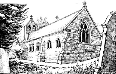 Drawing of Seaborough Church, Dorset, England